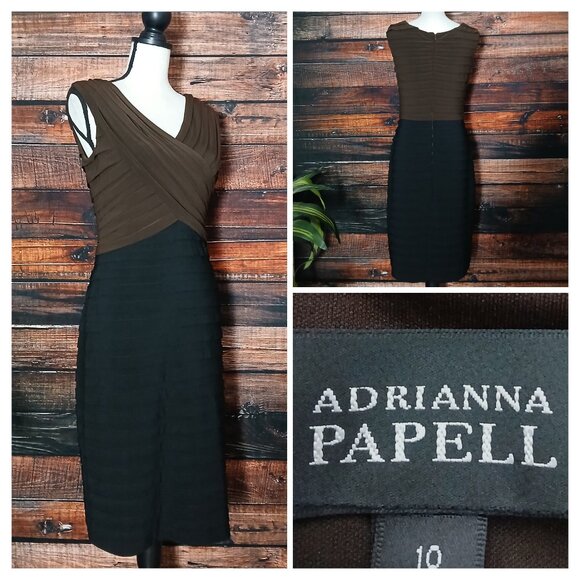 Adrianna Papell Bandage Sheath Dress Size 10 Two-Toned Layered Stretch Zip Back - Picture 1 of 11